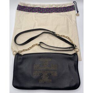Tory‎ Burch Crossbody Womens Bag Purse Black Hold Chain Studded With Dust Bag